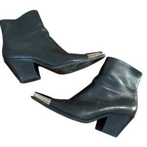 Dundas Revolve Black Leather Ankle Boots with Silver Toe Cap